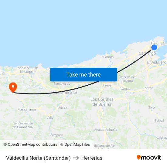 Valdecilla Norte (Santander) to Herrerías map