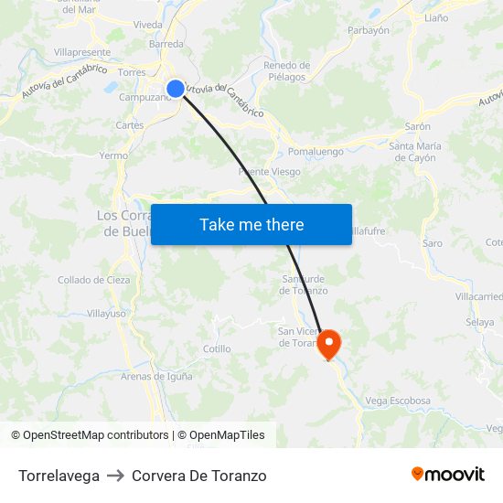 Torrelavega to Corvera De Toranzo map