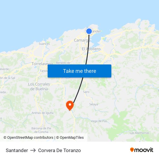 Santander to Corvera De Toranzo map