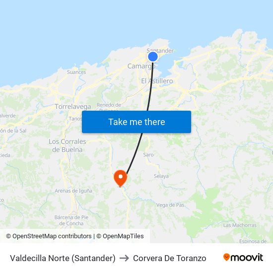 Valdecilla Norte (Santander) to Corvera De Toranzo map