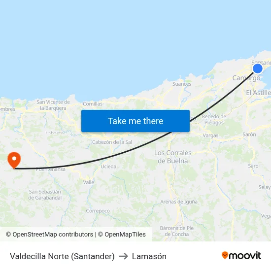 Valdecilla Norte (Santander) to Lamasón map