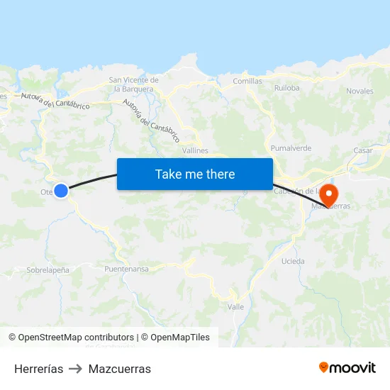 Herrerías to Mazcuerras map