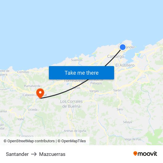 Santander to Mazcuerras map