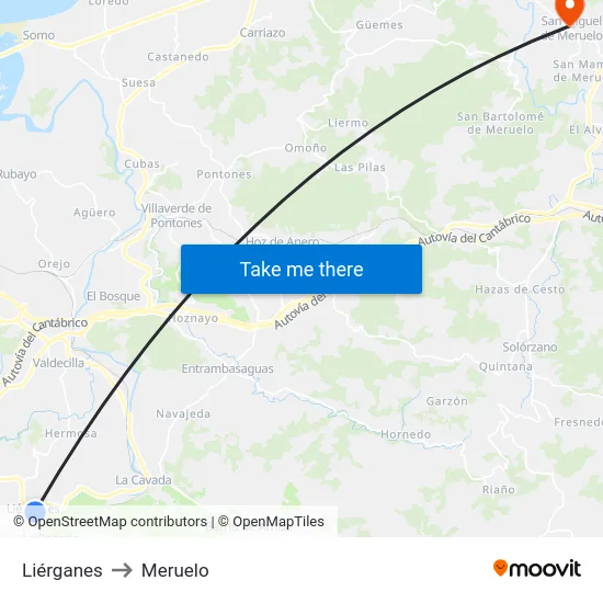 Liérganes to Meruelo map
