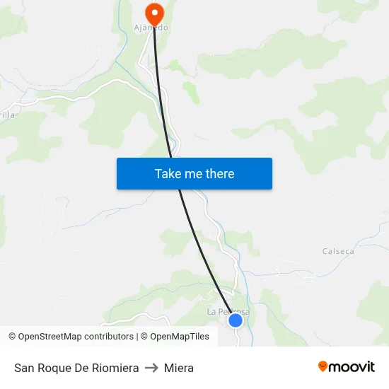 San Roque De Riomiera to Miera map