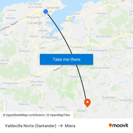 Valdecilla Norte (Santander) to Miera map