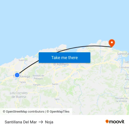 Santillana Del Mar to Noja map