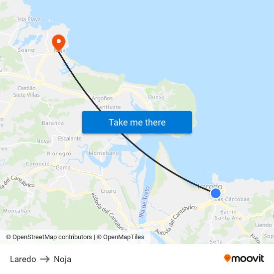 Laredo to Noja map