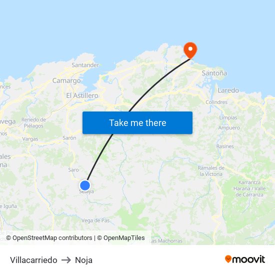 Villacarriedo to Noja map