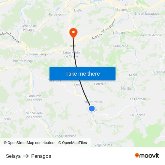 Selaya to Penagos map