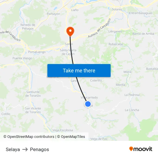 Selaya to Penagos map