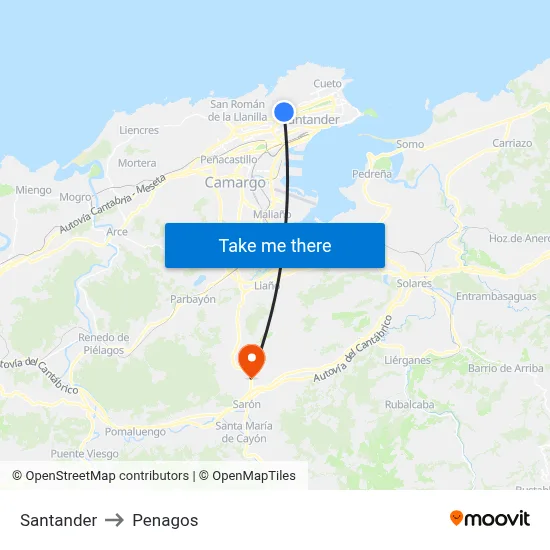 Santander to Penagos map