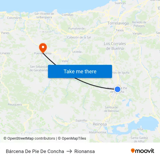 Bárcena De Pie De Concha to Rionansa map