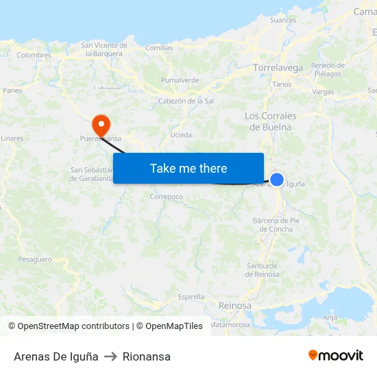 Arenas De Iguña to Rionansa map