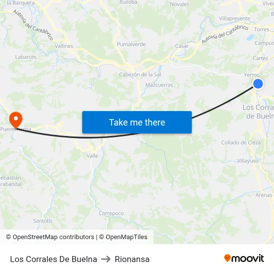 Los Corrales De Buelna to Rionansa map