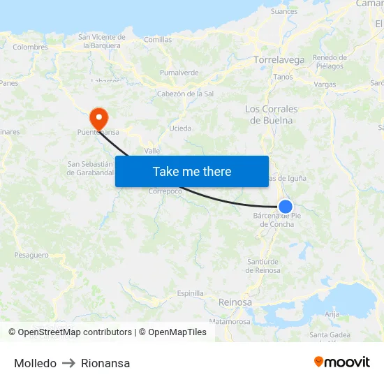 Molledo to Rionansa map