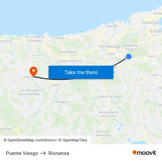 Puente Viesgo to Rionansa map