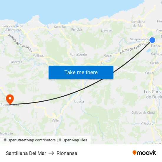 Santillana Del Mar to Rionansa map