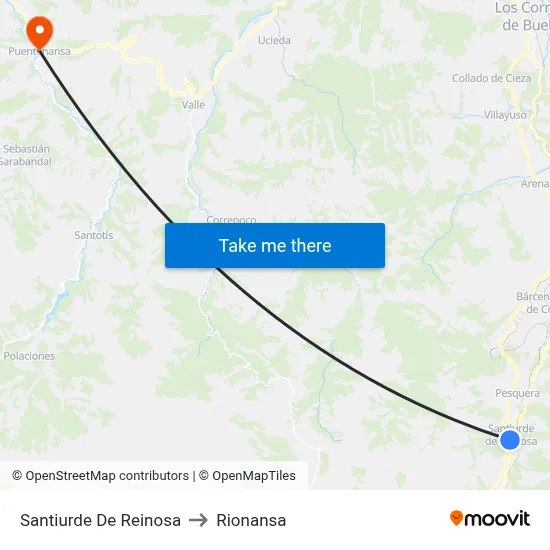 Santiurde De Reinosa to Rionansa map