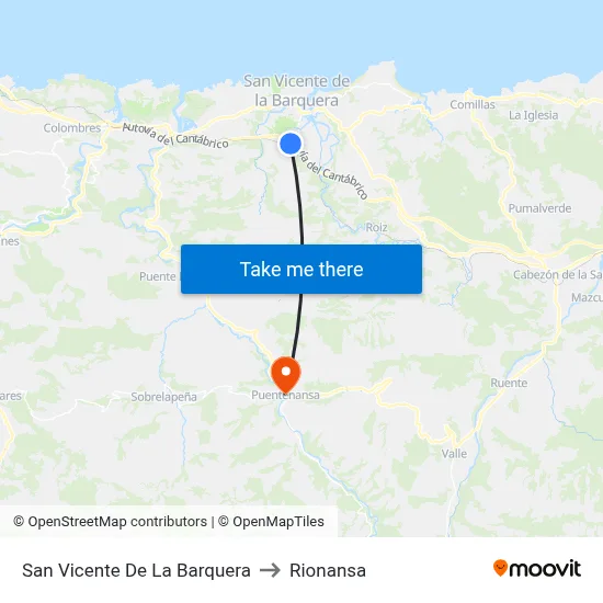 San Vicente De La Barquera to Rionansa map