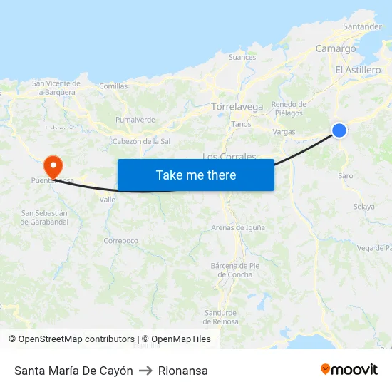 Santa María De Cayón to Rionansa map