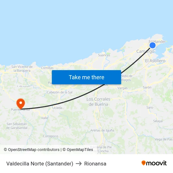 Valdecilla Norte (Santander) to Rionansa map