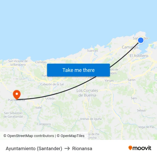 Ayuntamiento (Santander) to Rionansa map