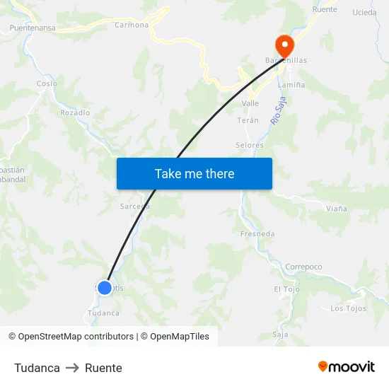 Tudanca to Ruente map