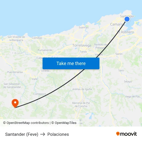 Santander (Feve) to Polaciones map