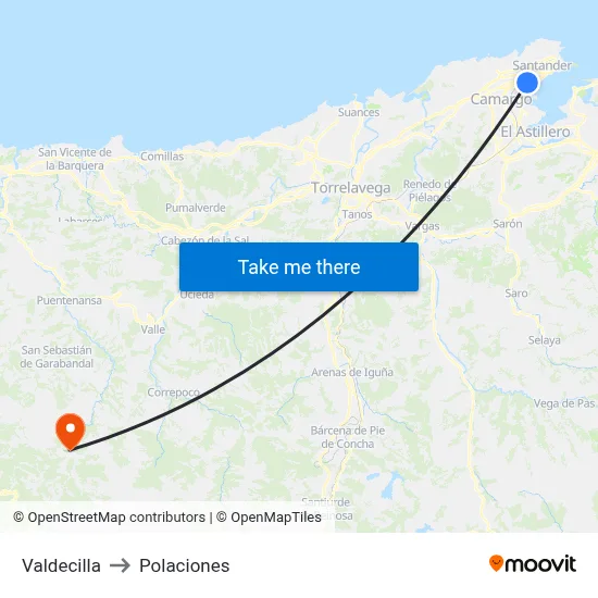 Valdecilla to Polaciones map
