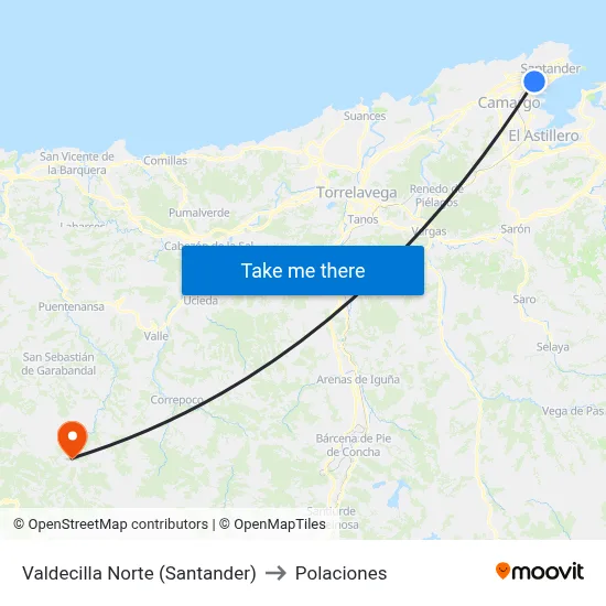 Valdecilla Norte (Santander) to Polaciones map