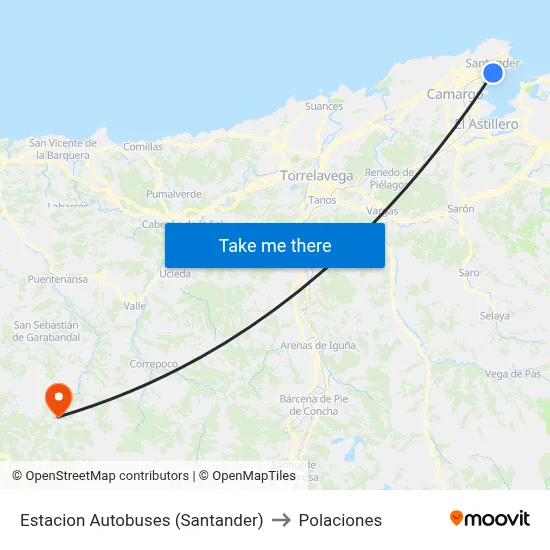 Estacion Autobuses (Santander) to Polaciones map
