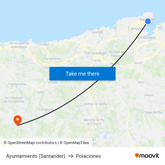 Ayuntamiento (Santander) to Polaciones map