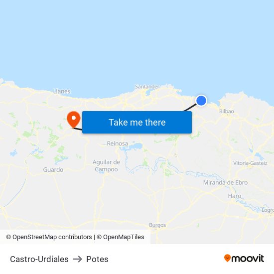 Castro-Urdiales to Potes map