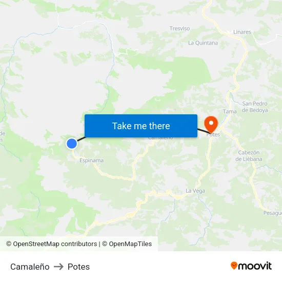 Camaleño to Potes map
