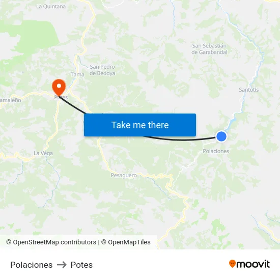 Polaciones to Potes map