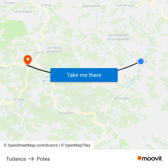 Tudanca to Potes map