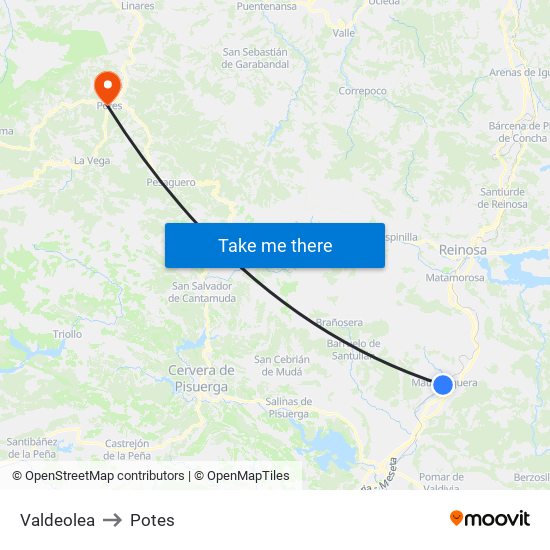 Valdeolea to Potes map