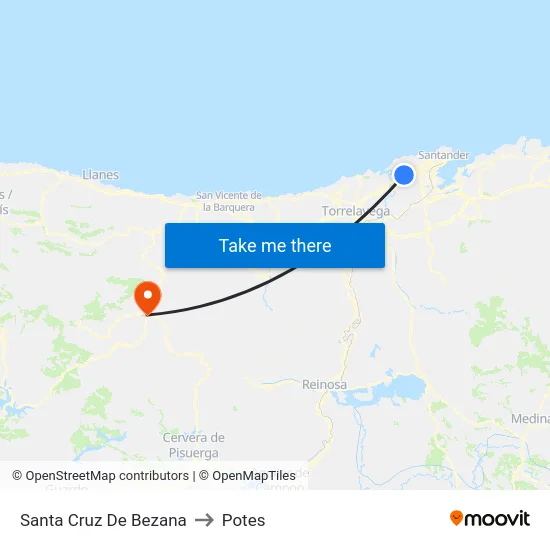 Santa Cruz De Bezana to Potes map