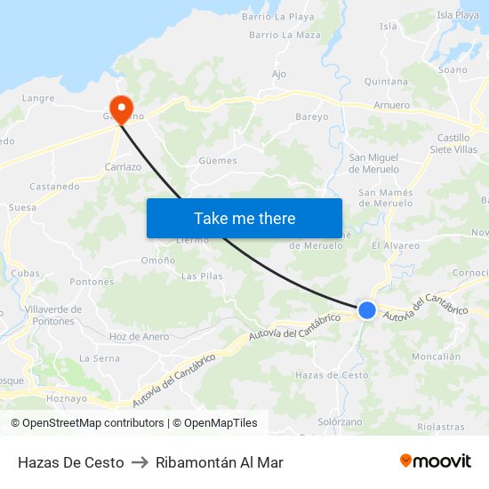 Hazas De Cesto to Ribamontán Al Mar map