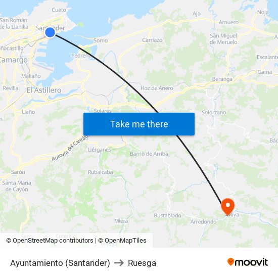 Ayuntamiento (Santander) to Ruesga map