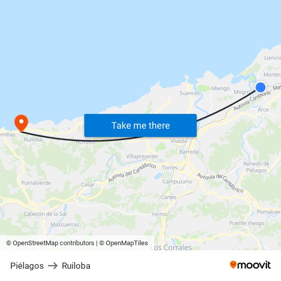 Piélagos to Ruiloba map