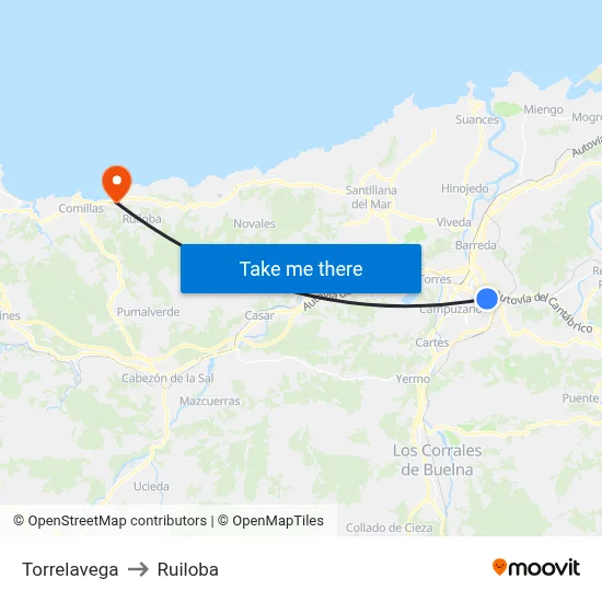 Torrelavega to Ruiloba map
