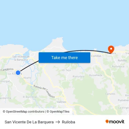 San Vicente De La Barquera to Ruiloba map