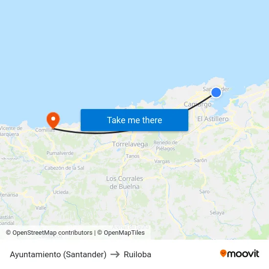 Ayuntamiento (Santander) to Ruiloba map