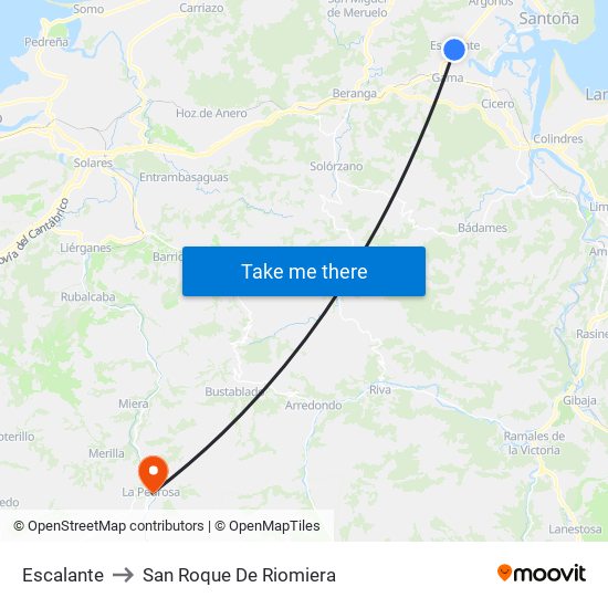 Escalante to San Roque De Riomiera map