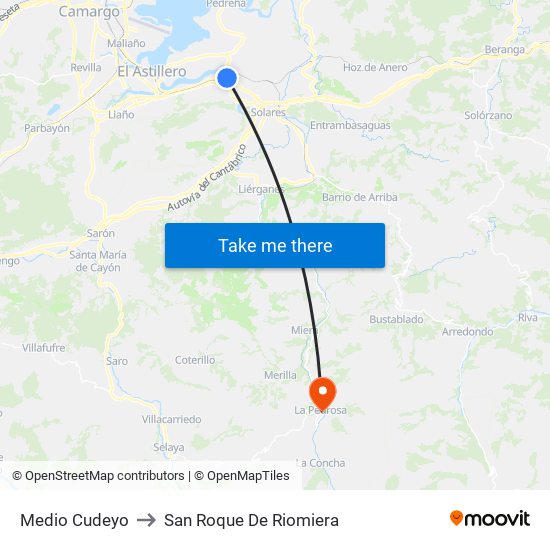 Medio Cudeyo to San Roque De Riomiera map