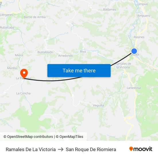 Ramales De La Victoria to San Roque De Riomiera map