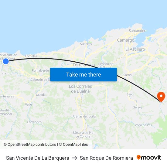 San Vicente De La Barquera to San Roque De Riomiera map