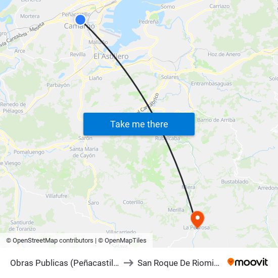 Obras Publicas (Peñacastillo) to San Roque De Riomiera map
